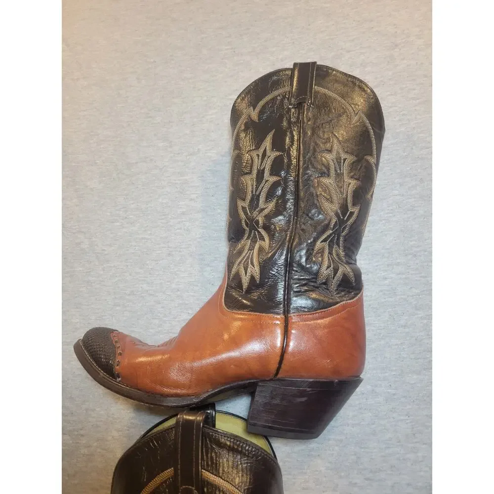 Vintage Tony Lama 6951 Men Brown Western Cowboy Boots J Toe Leather USA W Box